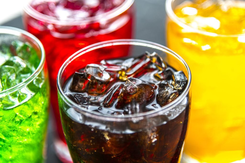 Colorful soda drinks macro shot