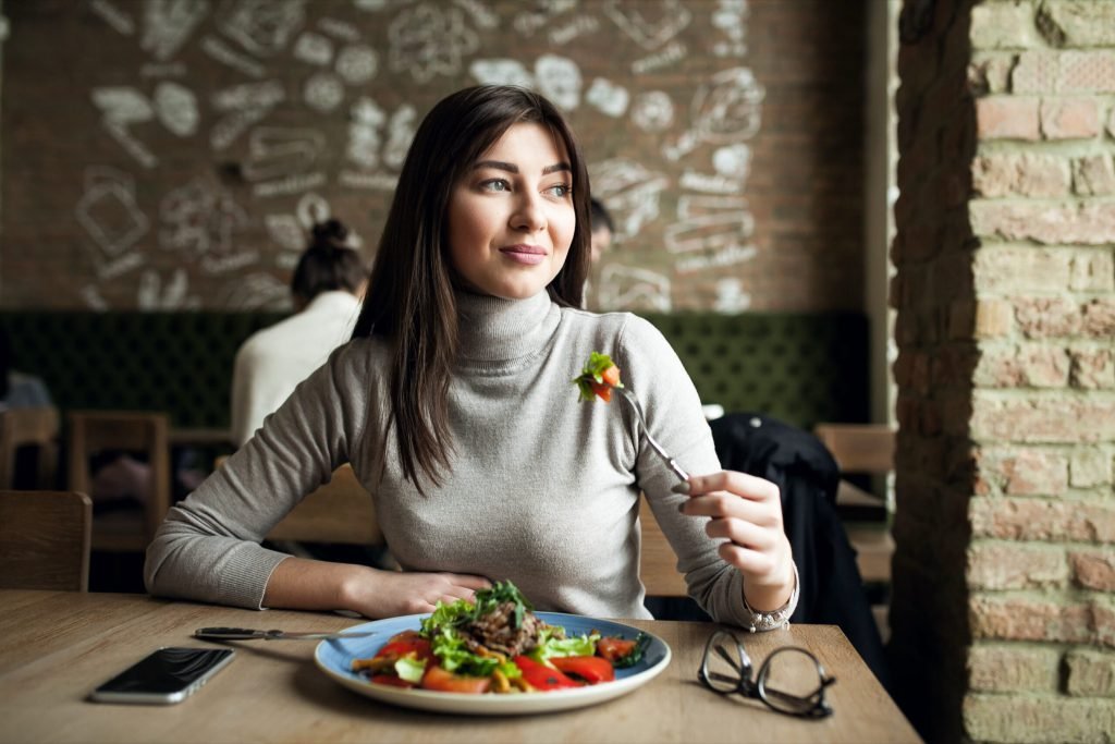 Girl salad lunch happy eating