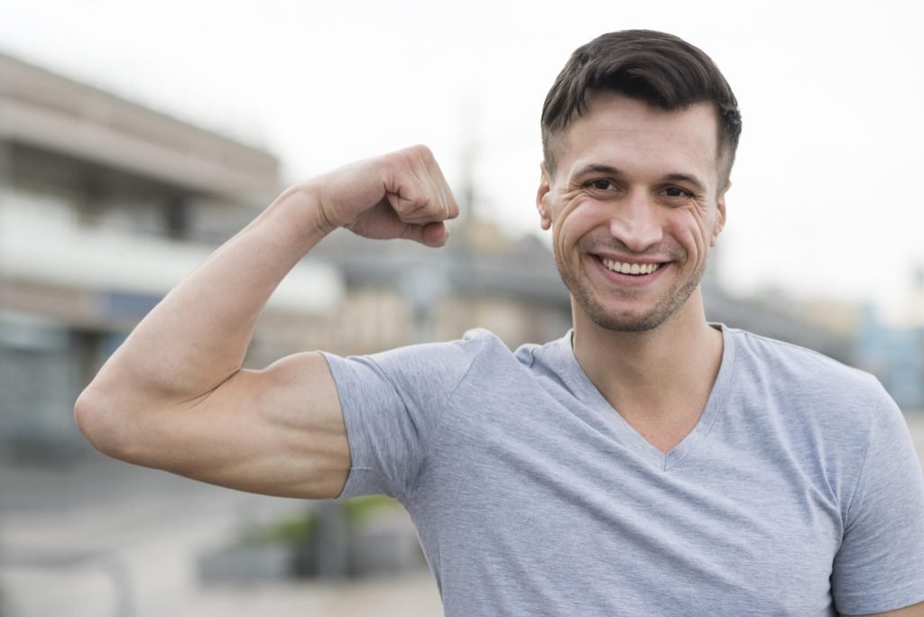 Portrait strong man smiling