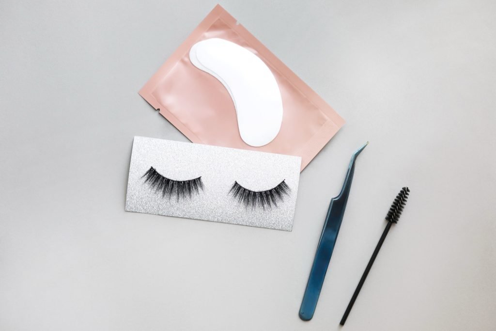 Top view eyelashes tools arrangement