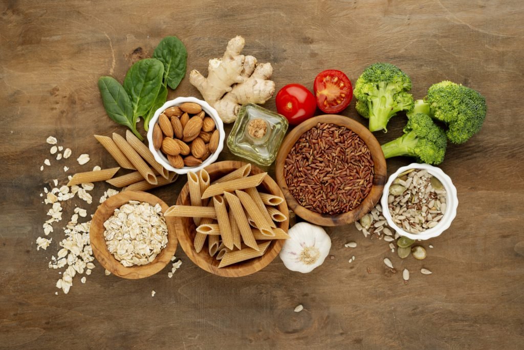 Delicious food groups arrangement top view