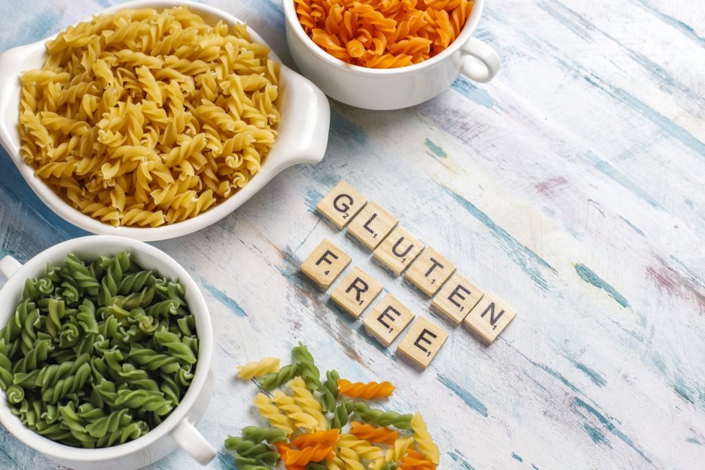 Multi colored gluten free vegetable fusilli pasta