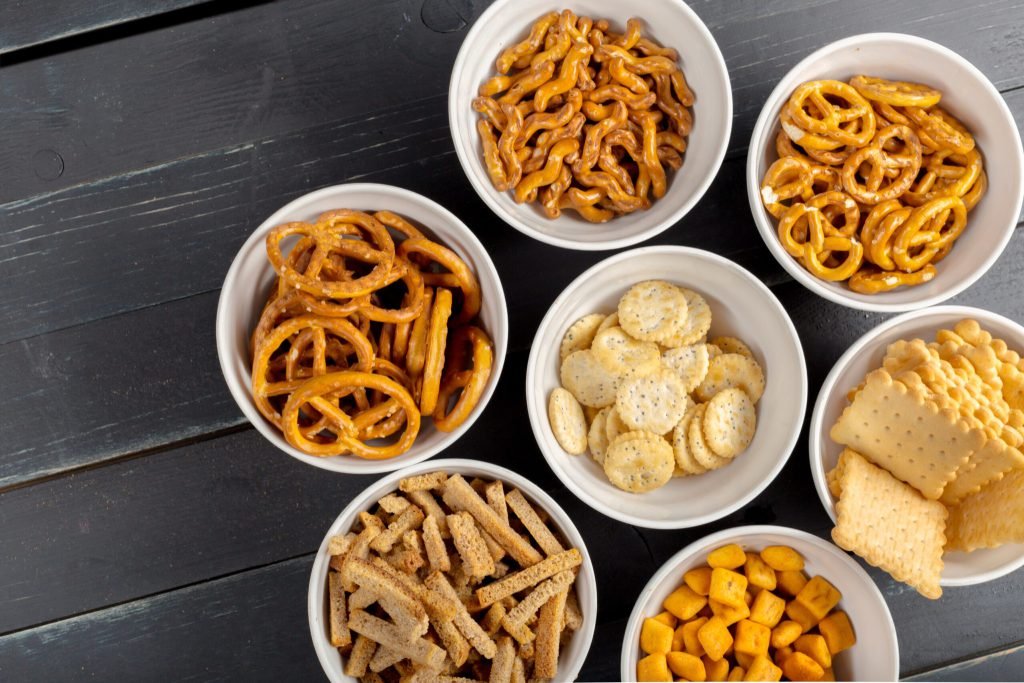 Pretzels bowls wooden table from