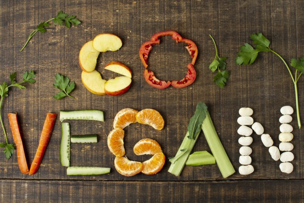 Top view vegan arrangement with food