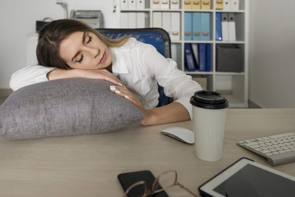Young woman sleeping work