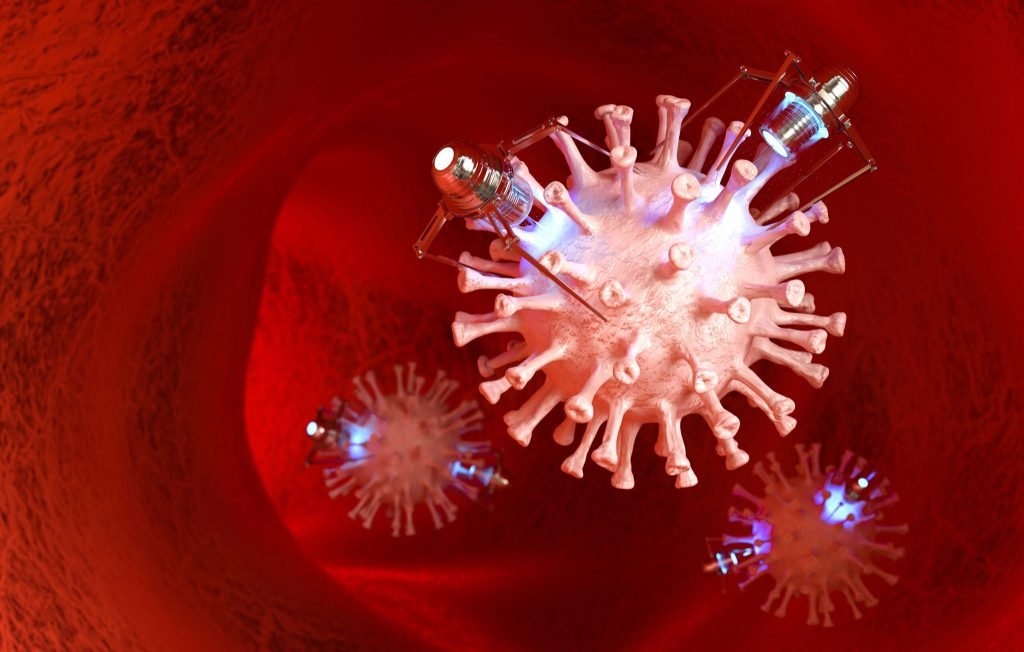 Nanobots are destroying coronavirus 3d illustration