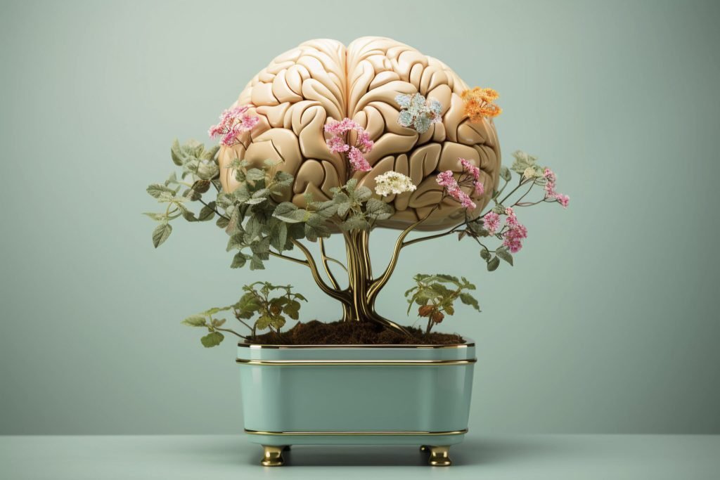 Representation human brain as plant tree pot