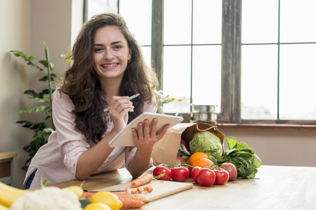 Brunette woman kitchen