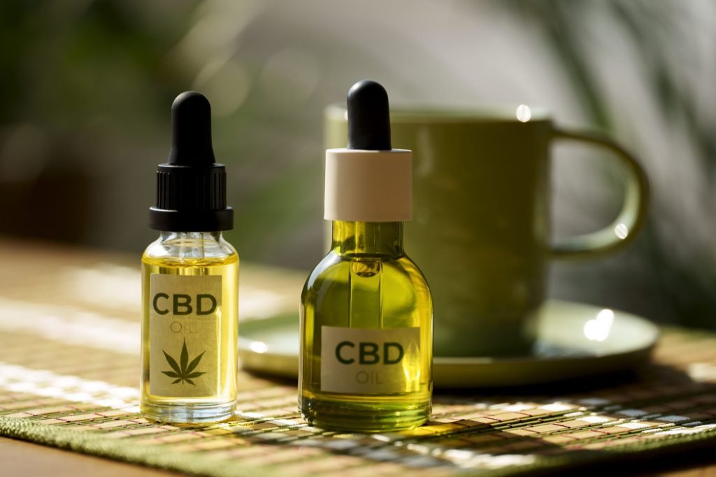 Close up cbd oil bottle