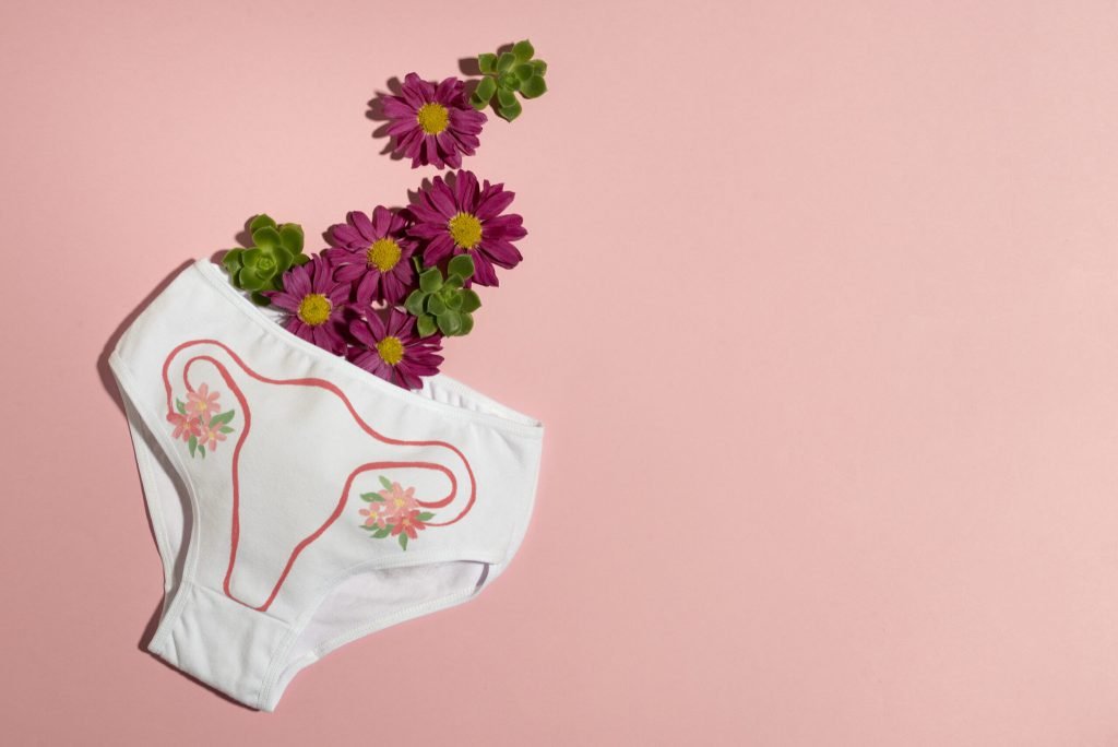 Reproductive system white underwear flat lay