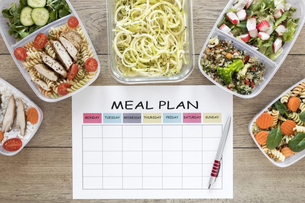 Top view nourishing food containers