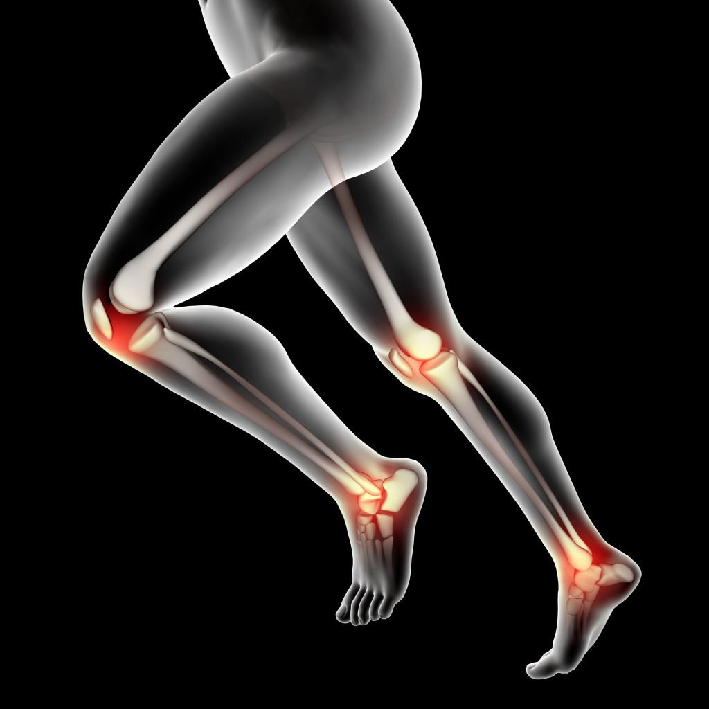 3d male medical figure with knees ankles highlighted