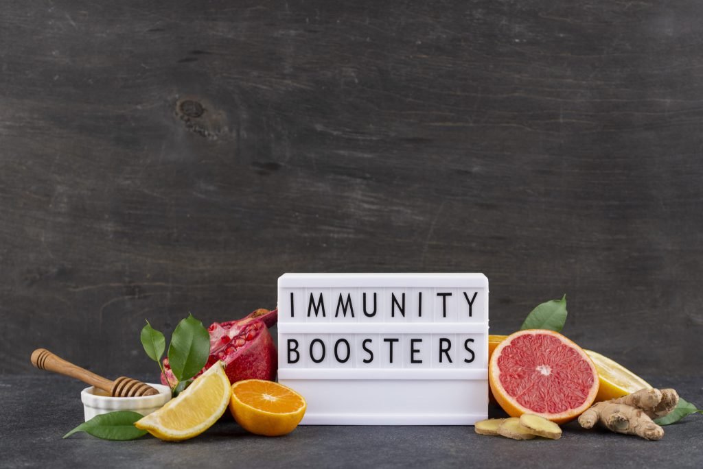 Front view immunity boosting foods with citrus ginger