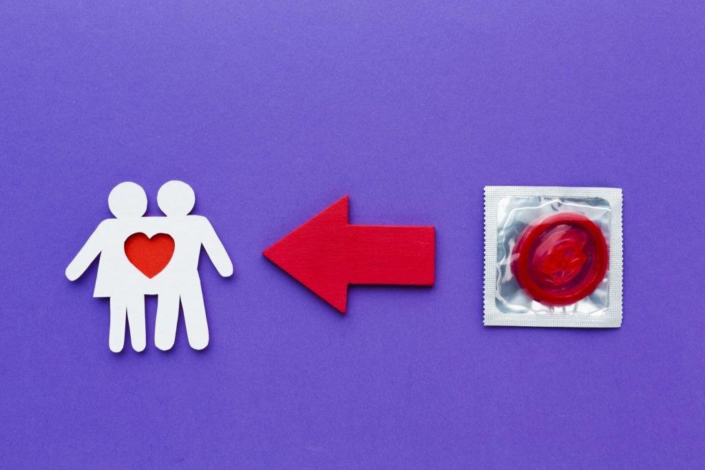 Paper couple red condom