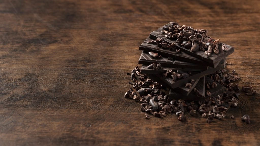Close up view delicious chocolate wooden table