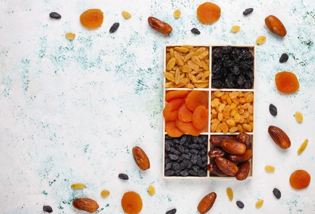 Various dried fruits dates plums raisins figs