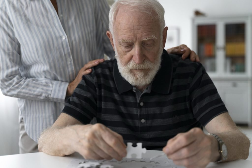 Senior people confronting alzheimer disease