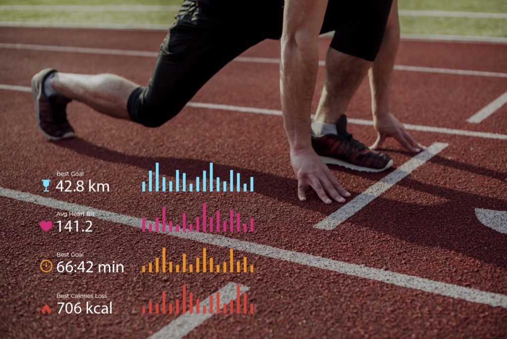 Woman doing sport with stats side view