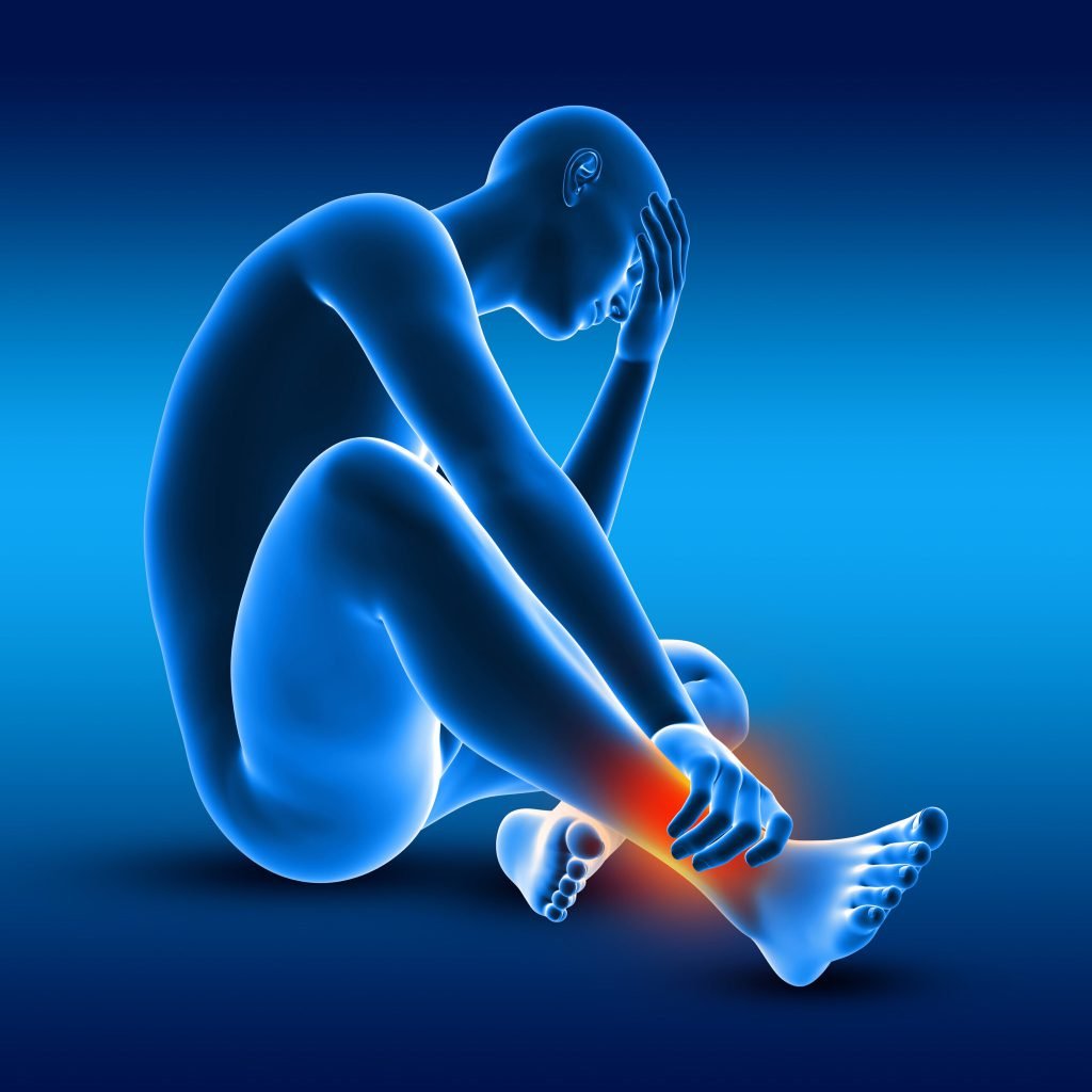 3d male medical figure holding his ankle pain