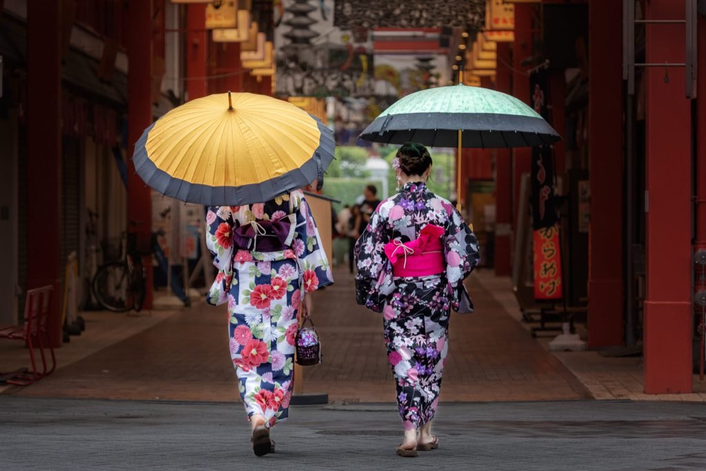 Beautiful japanese girls kimono with umbrella