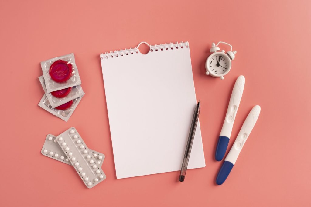 Sexual health prevention still life flat lay